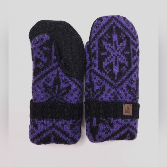 Upcycled Wool Black Purple Sweater Mittens Sherpa Fleece Lined NEW Adult M/L - Picture 2 of 9